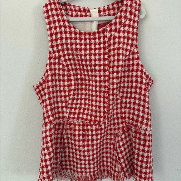 Maeve Red White Tweed Peplum Top Anthropologie - Picture 4 of 8